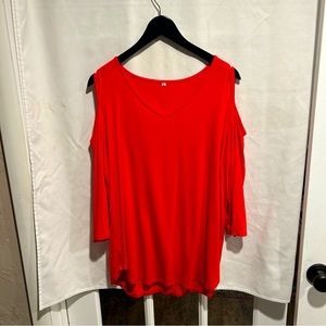 V Neck blouse with cut out shoulders, size XL, tangerine color, lightly used.